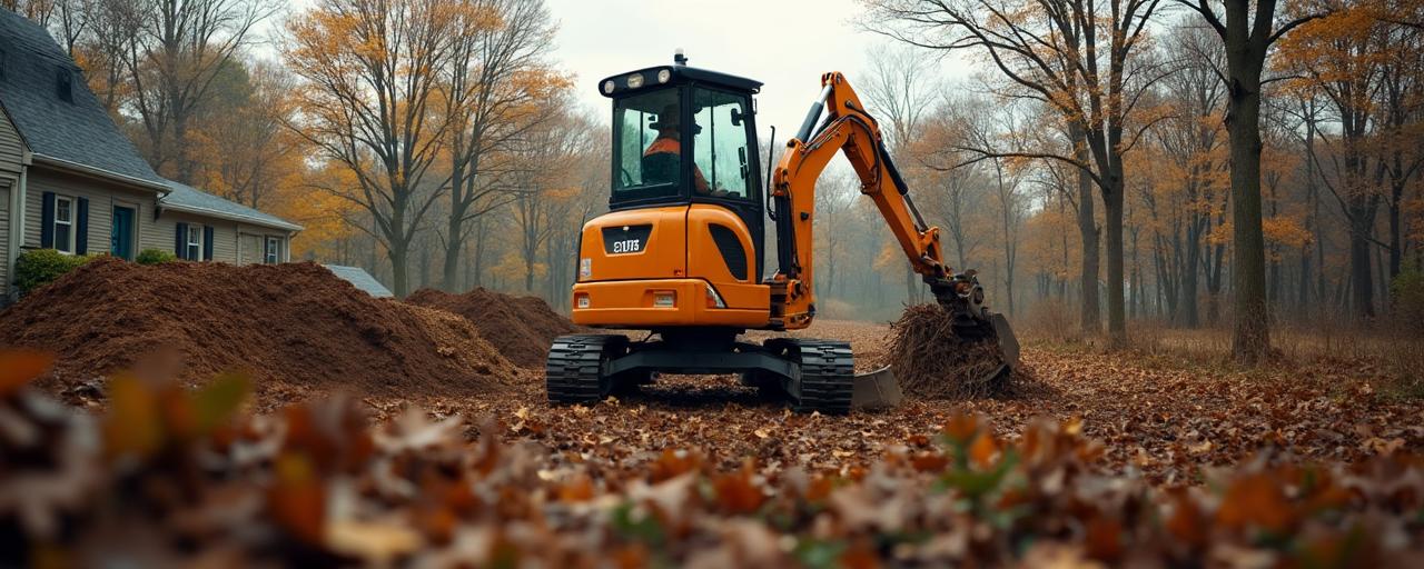 Excavation equipment clearing land on a property